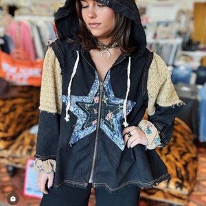 P3868 (🚨 Restocked and price drop) POL JACQUARD Patch Raw Hem Zip Up Jacket